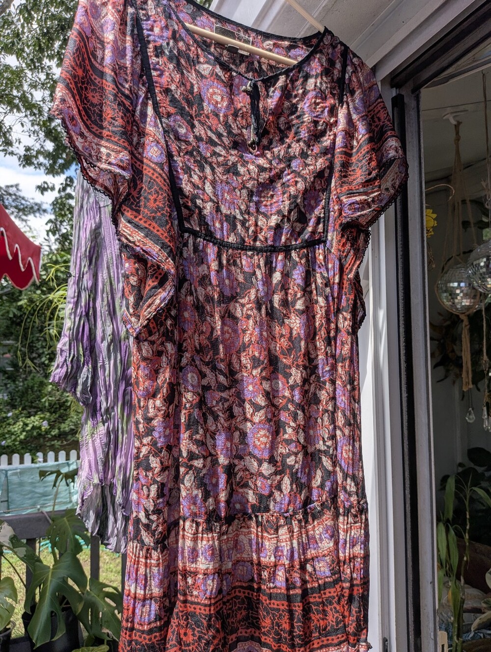 Ecote Floral Midi Dress in Purple and Black